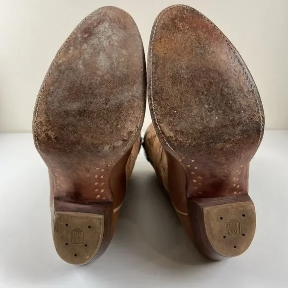 Dan Post Women's Boot Size 7.5 C Western Cowboy Boots Tan Brown 2 Tone Leather - Picture 11 of 14